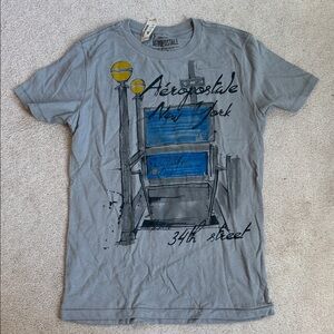 Aeropostale Gray and Blue Graphic Tee